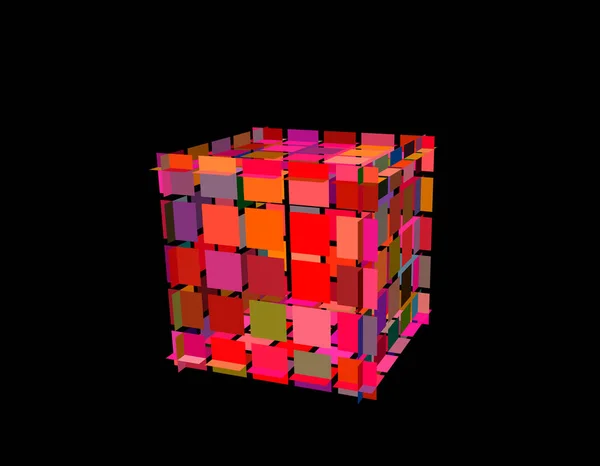 Αφηρημένο πολυγωνικός κύβος με κοψίματα. 3D διάνυσμα πολύχρωμο illustrati — Διανυσματικό Αρχείο