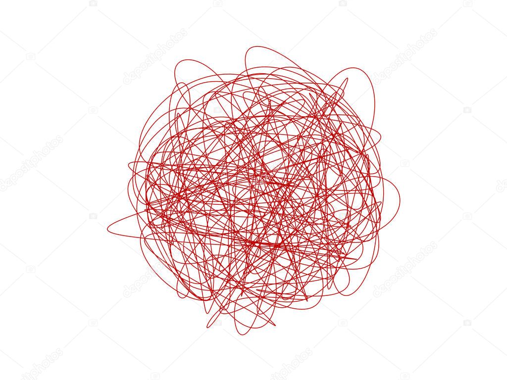 Tangled circle clew. Vector outline illustration.
