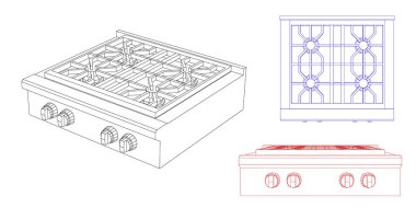 Gaz sobası. Beyaz arka planda izole edilmiş. Vektör anahat illustra