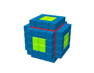 Küplerden soyut 3d küp. Beyaz arka planda yalıtılmış.