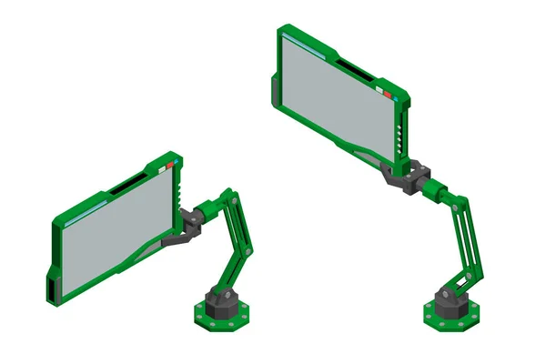 Braço robótico com monitor futurista. 3d ilustração vetorial . — Vetor de Stock