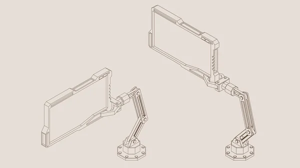 机器人手臂与未来派的显示器。向量概述例证 — 图库矢量图片
