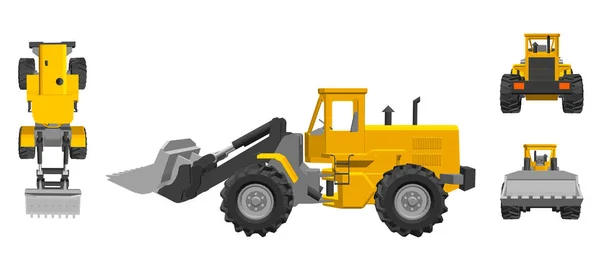Bulldozer. 3d Vector illustration. Different viewes. — Stock Vector