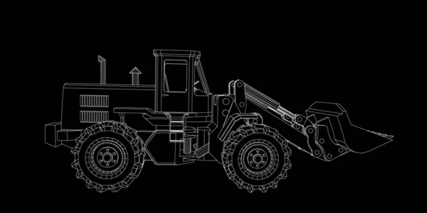 Bulldozer. Vector outline illustration. Isolated on black. — Stock Vector