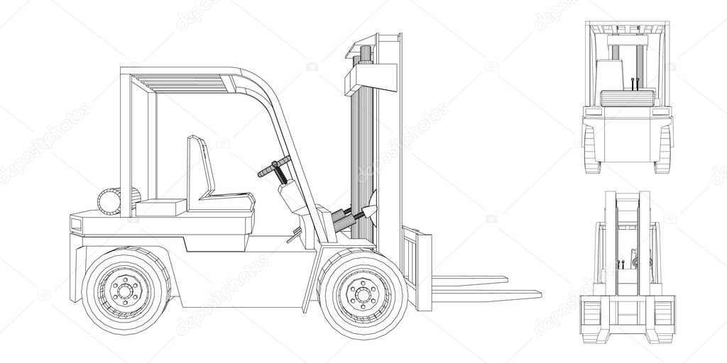 Forklift truck. Isolated on white background. Vector outline ill