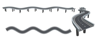 Destekler üzerinde kavisli yol. 3D vektör illüstrasyon.