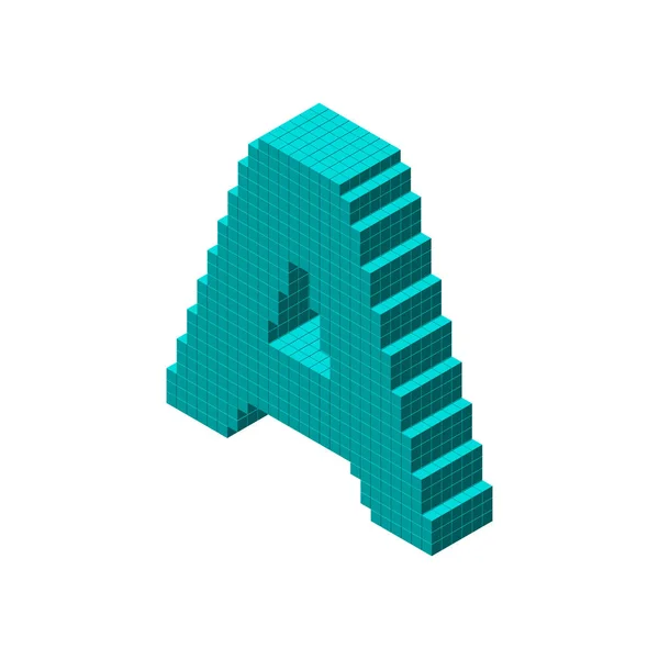 Tőke levelet A. 3d pixel. 3D-s izometrikus stílus. — Stock Vector