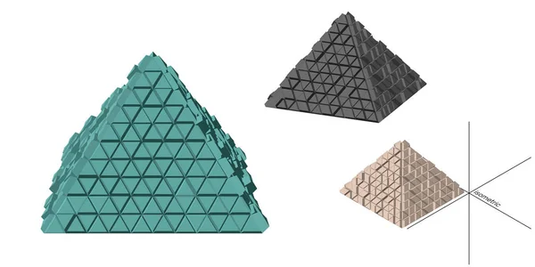 Conjunto de pirámides futuristas abstractas. Ilustración vectorial 3d. Diferente. — Vector de stock