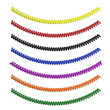 Renkli spiral telefon kabloları. Beyaz arka planda izole edilmiş. 3B resimleme.