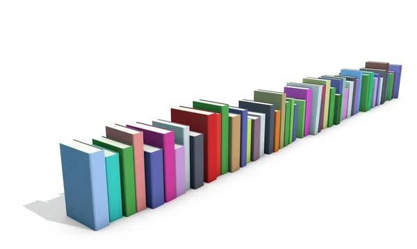 Reihe Verschiedener Farbenfroher Bücher Vereinzelt Auf Weißem Hintergrund Darstellung — Stockfoto