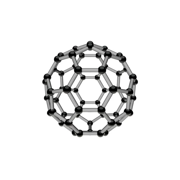 Fullerene Modellmolekül Vereinzelt Auf Weißem Hintergrund Darstellung — Stockfoto