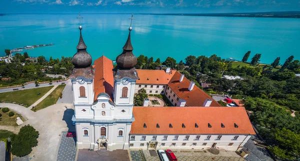 Tihany Maďarsko Letecký Panoramatický Pohled Benediktinského Kláštera Tihany Opatství Tihany — Stock fotografie