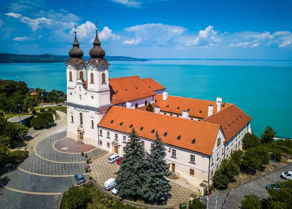 Tihany Hongarije Luchtfoto Van Beroemde Benedictijner Klooster Van Tihany Tihany — Stockfoto