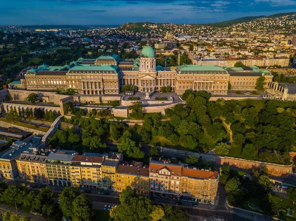 Budapest Magyarország Légifelvételek Híres Budai Vár Királyi Palota Napfelkeltekor Budai — Stock Fotó