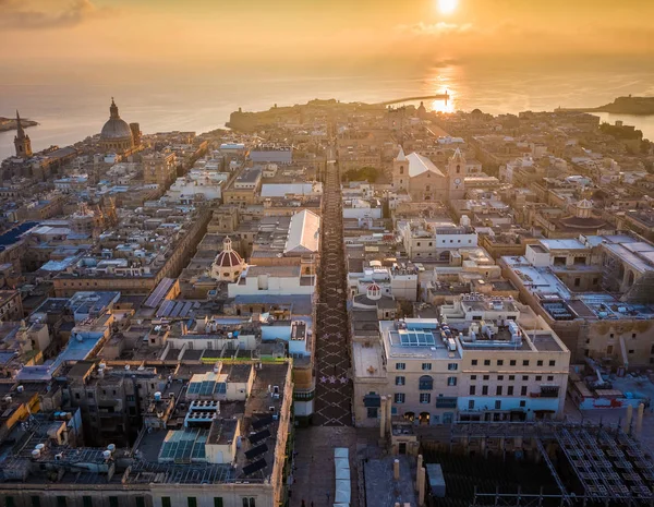 Valletta Malta Zonsopgang Oude Stad Van Valletta Van Bovenaf Met — Stockfoto