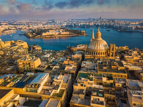 Valletta Malta Igreja Nossa Senhora Monte Carmelo Ilha Manoel Nascer — Fotografia de Stock