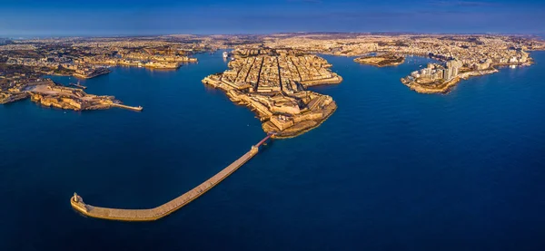 Valeta Malta Vista Panorámica Aérea Valeta Sliema Breakwater Grand Harbor — Foto de Stock