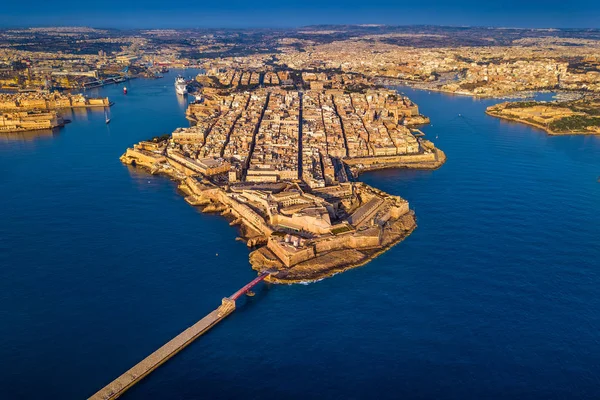 Valletta Málta Légi Látképére Kilátást Valletta Floriana Móló Kikötő Grand — Stock Fotó