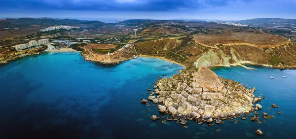 Ghajn Tuffieha Malta Luchtfoto Panoramische Skyline Weergave Van Kust Van — Stockfoto
