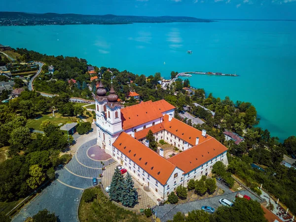 Tihany Węgry Aerial Panoramę Tihany Słynnego Benedyktyński Klasztor Tihany Tihany — Zdjęcie stockowe