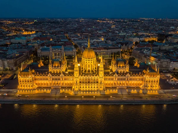 Budapest Ungheria Veduta Aerea Del Bellissimo Parlamento Illuminato Dell Ungheria — Foto Stock