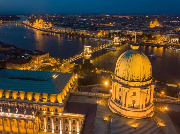 Budapest Hungary Aerial View Dome Buda Castle Royal Palace Dusk — стоковое фото