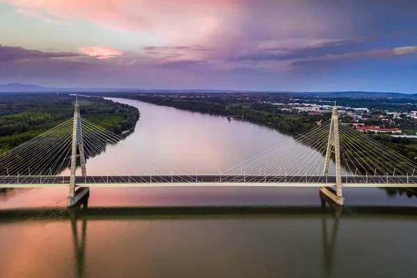 Budapest Ungarisch Luftaufnahme Der Megyeri Brücke Über Die Donau Bei — Stockfoto