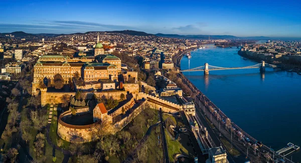 Budapest Magyarország Légi Panorámás Skyline View Budai Vár Királyi Palota — Stock Fotó