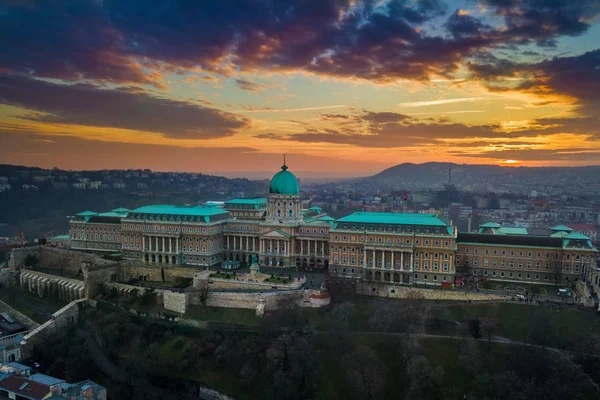 Budapest Ungarisch Luftaufnahme Des Berühmten Buda Castle Royal Palace Bei — Stockfoto