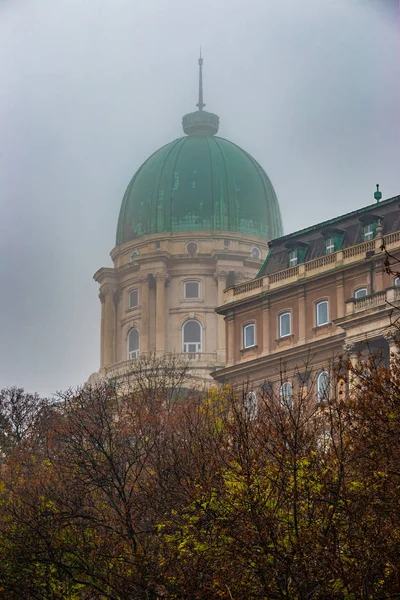 Budapest Magyarország Híres Budavári Királyi Palota Egy Ködös Őszi Reggelen — Stock Fotó