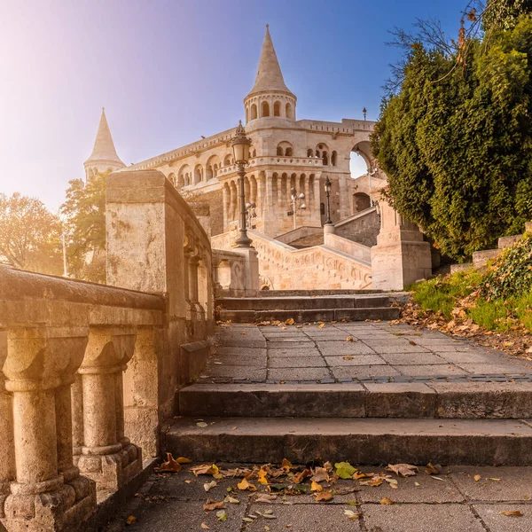 Budapest Hungary Entrance Famous Fisherman Bastion Sunrise Clear Blue Sky — Stock Photo, Image