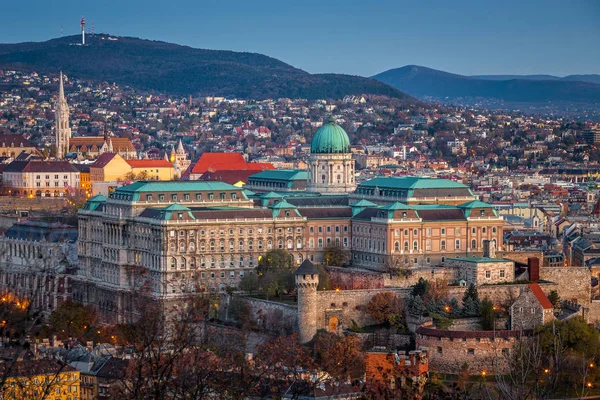 Будапешт Венгрия Воздушный Вид Красивый Королевский Дворец Церковь Буда Районе — стоковое фото