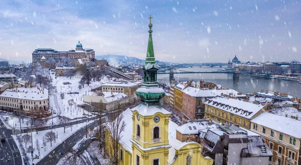 Budapest Hungary Catholic Church Snowy Buda District Buda Castle Royal — Stock Photo, Image