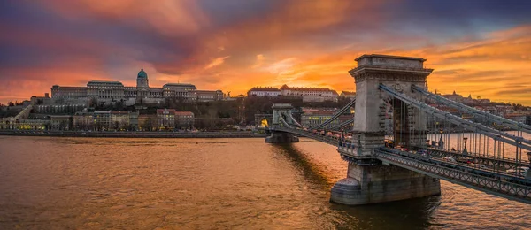 Будапешт Венгрия Воздушный Панорамный Вид Сеченый Цепной Мост Будинским Тоннелем — стоковое фото