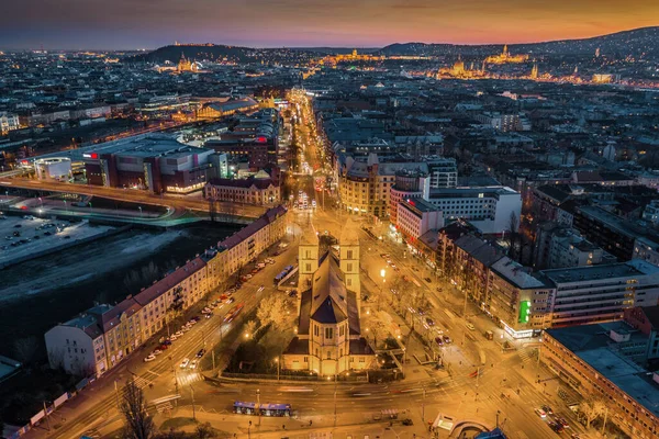 Budapest Ungarn Skyline Ansicht Von Budapest Der Abenddämmerung Mit Der — Stockfoto