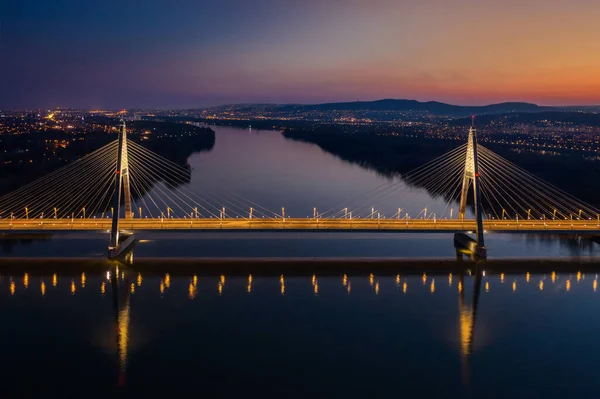 Budapest Ungarn Luftaufnahme Der Wunderschönen Schrägseilbrücke Megyeri Über Die Donau — Stockfoto