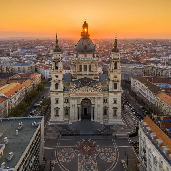 Budapest Magyarország Híres Szent István Bazilika Légi Kilátása Reggelente Arany — Stock Fotó