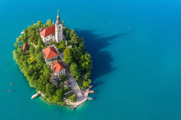 Lago Bled Eslovenia Vista Aérea Del Hermoso Lago Bled Blejsko — Foto de Stock