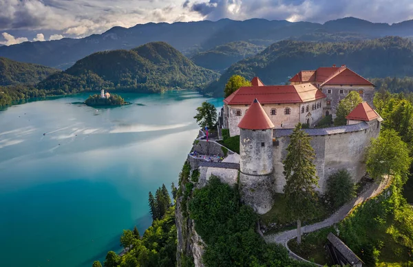 Bled Slovenia Aerial View Beautiful Bled Castle Blejski Grad Pilgrimmage — 스톡 사진