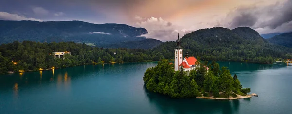 Bleder See Slowenien Luftaufnahme Des Bleder Sees Blejsko Jezero Mit — Stockfoto