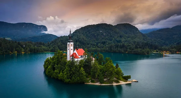 Bled Szlovénia Légi Kilátás Bled Tóra Blejsko Jezero Gyönyörű Mária — Stock Fotó