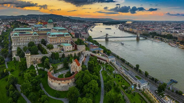 Budapest Magyarország Légköri Panorámás Kilátás Budai Várra Királyi Palota Mátyás — Stock Fotó