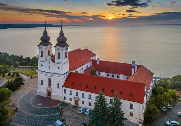 Tihany Maďarsko Vzdušný Pohled Slavný Benediktinský Klášter Tihany Tihany Abbey — Stock fotografie