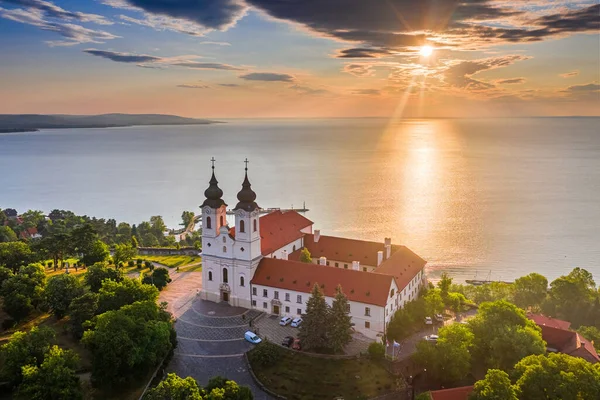 Tihany Hongarije Luchtfoto Uitzicht Het Beroemde Benedictijner Klooster Van Tihany — Stockfoto