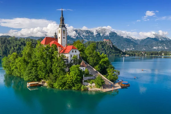 Bled Eslovenia Vista Aérea Del Lago Bled Blejsko Jezero Con —  Fotos de Stock