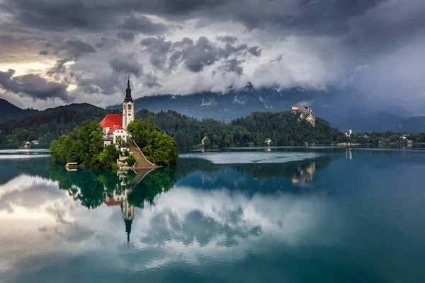 Bled Slowenien Luftaufnahme Des Schönen Bleder Sees Blejsko Jezero Mit — Stockfoto