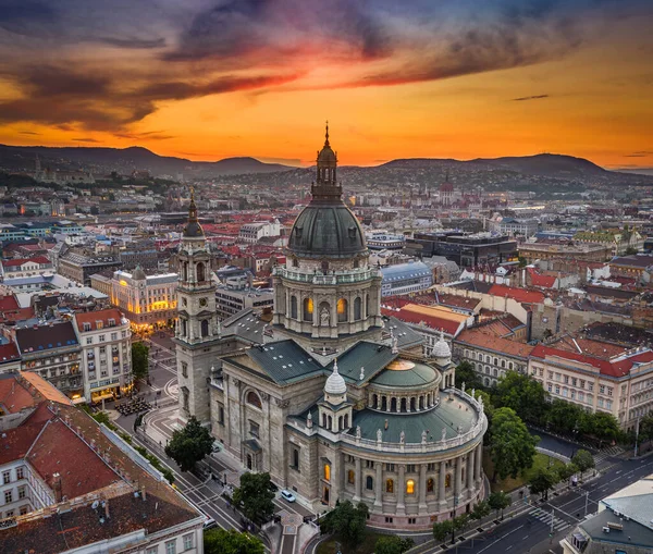 Budapest Hungría Vista Aérea Del Dron Hermosa Basílica San Esteban — Foto de Stock