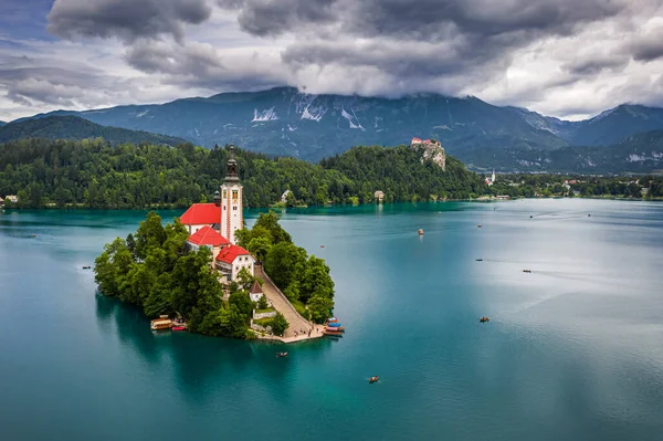 Bled Eslovenia Vista Aérea Del Hermoso Lago Bled Blejsko Jezero — Foto de Stock