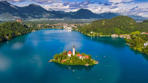 Bled Σλοβενία Αεροφωτογραφία Ορίζοντα Της Λίμνης Bled Blejsko Jezero Προσκύνημα — Φωτογραφία Αρχείου