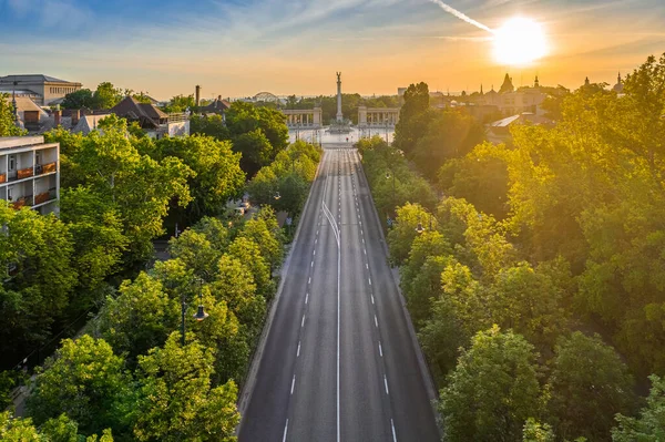 Budapest Hongrie Vue Aérienne Par Drone Rue Andrassy Lever Soleil — Photo